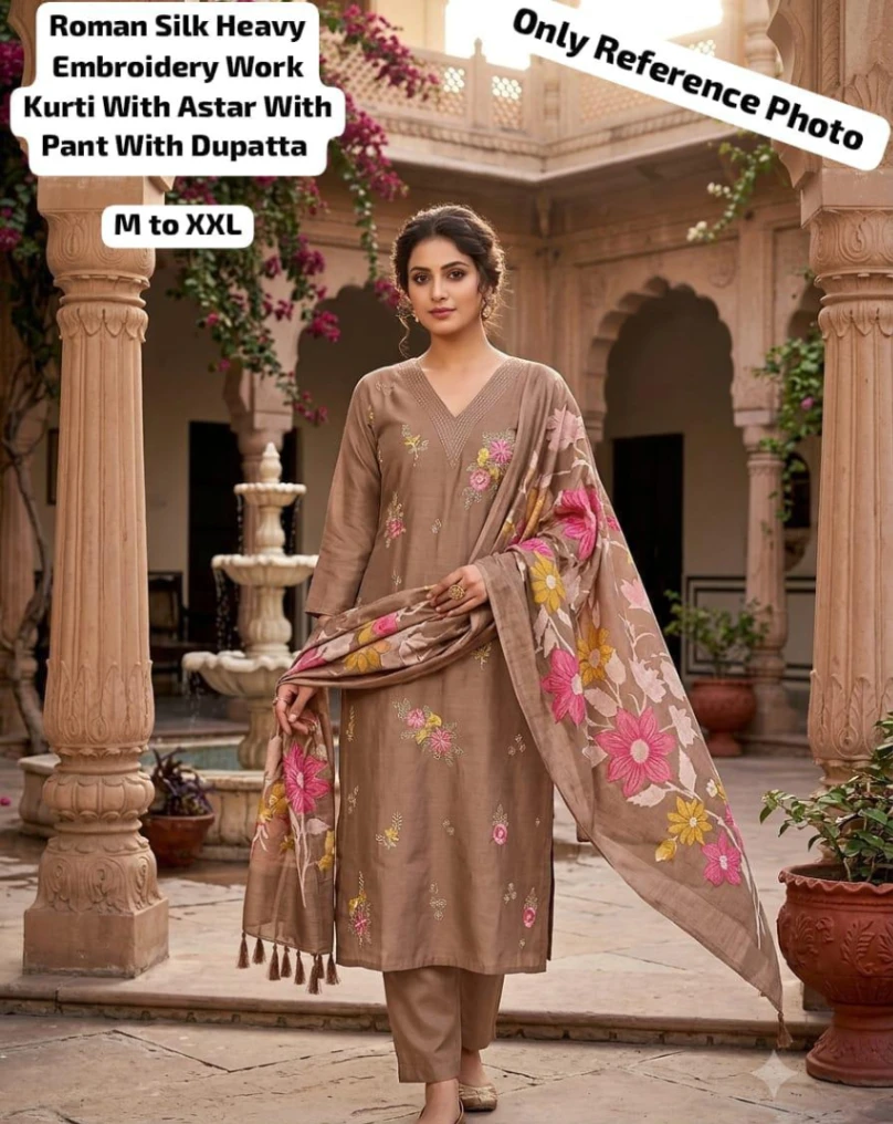 Roman Silk Embroidered Kurti Set
