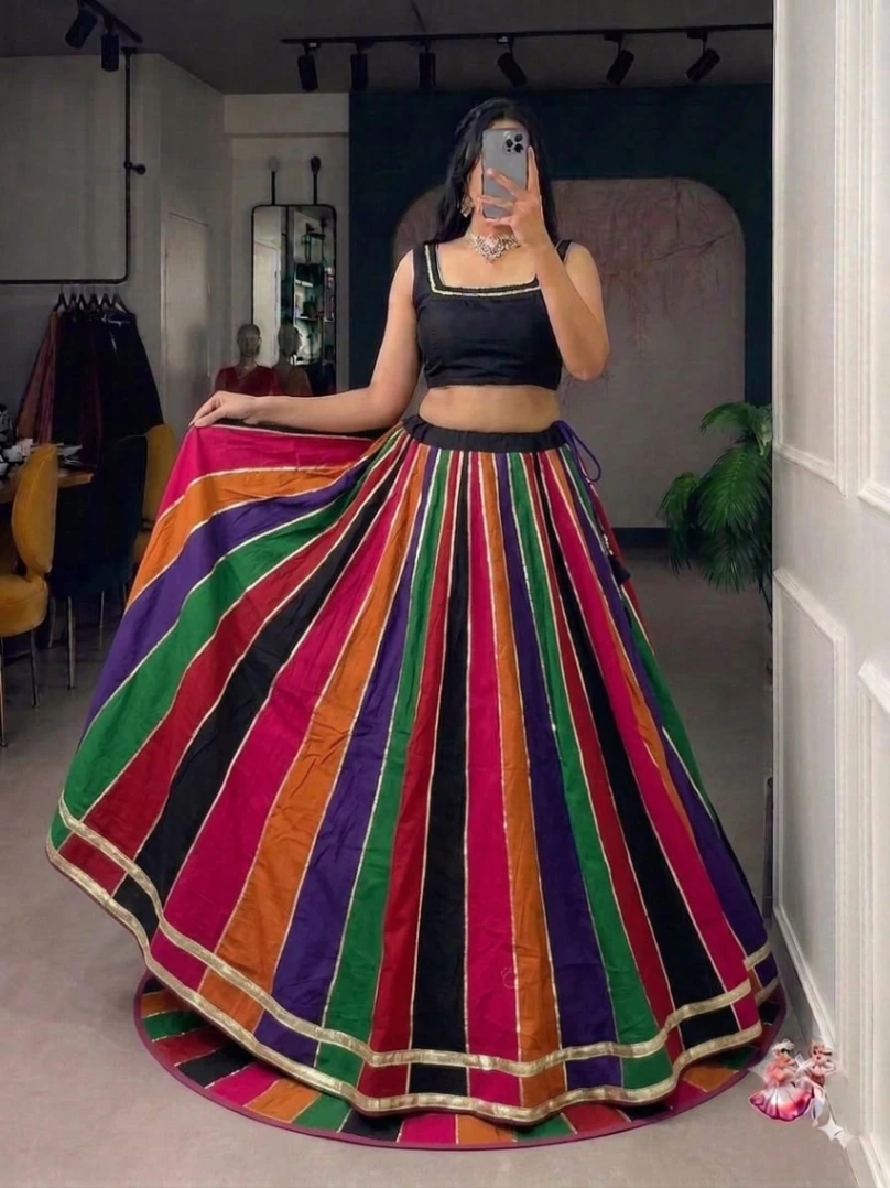 Pure cotton with jari line 2 shade skirt only